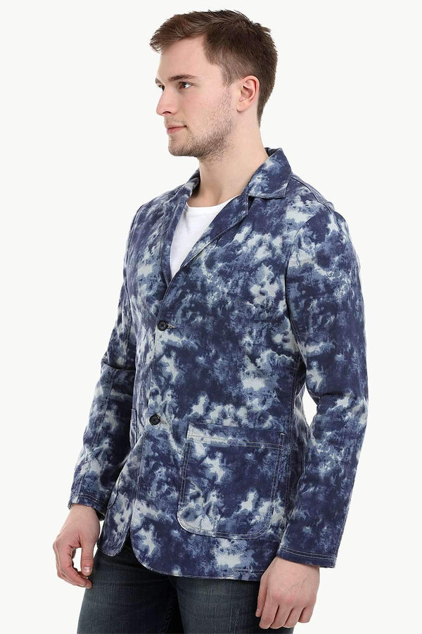 Men's Navy Tie-Dye 3 Button Blazer