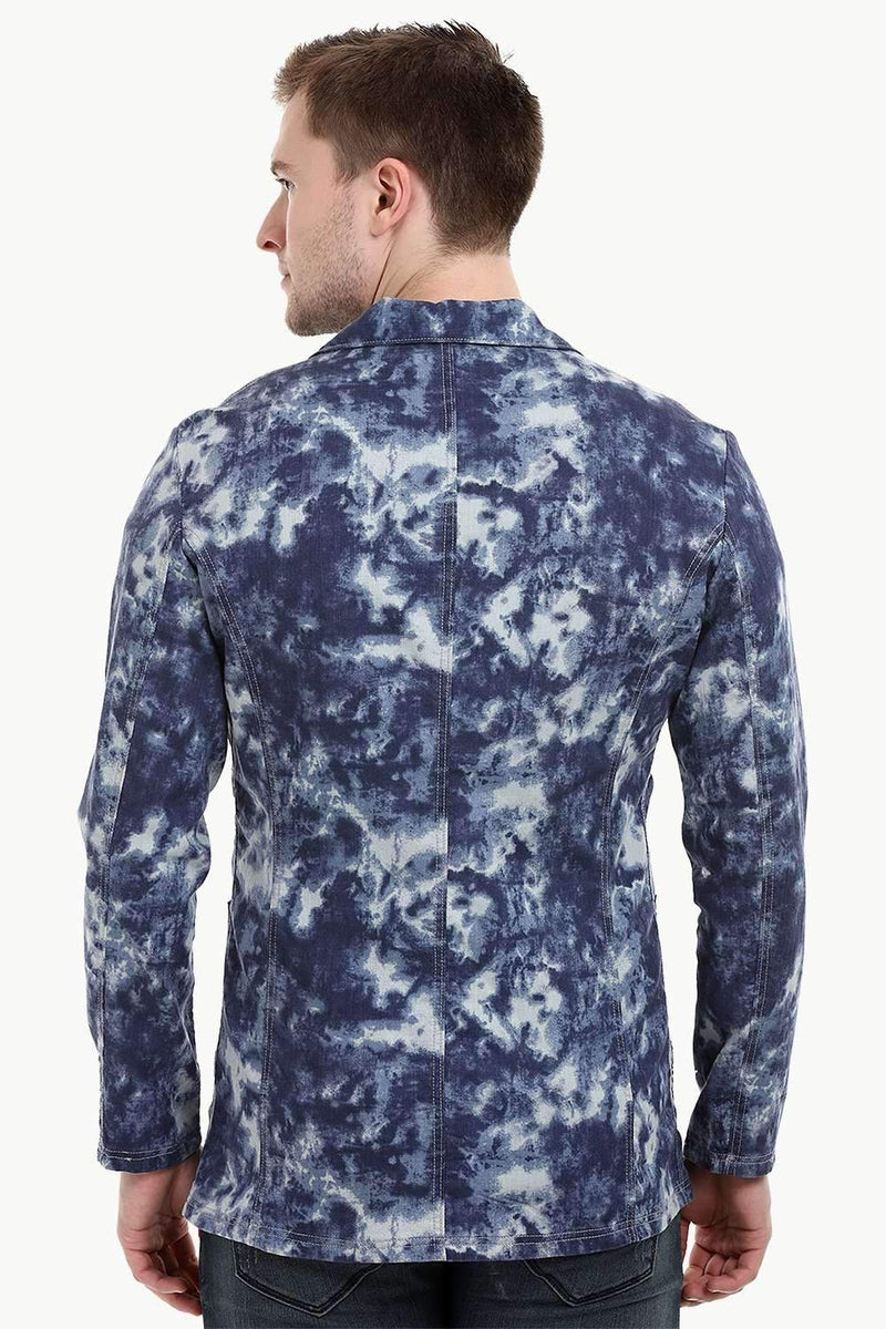 Men's Navy Tie-Dye 3 Button Blazer