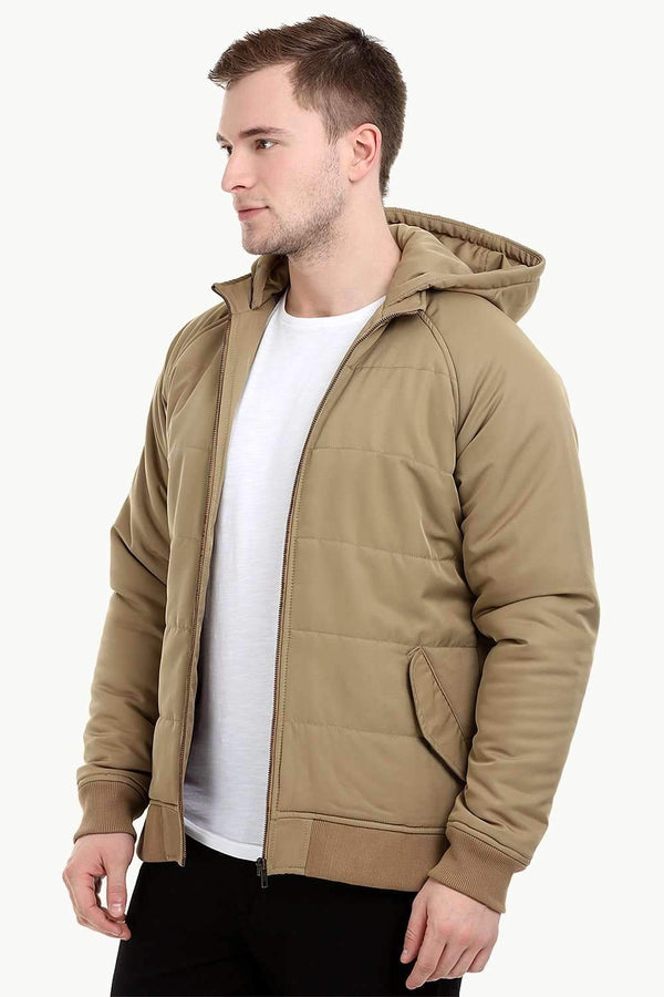 Men's Brown Padded Winter Hood Jacket