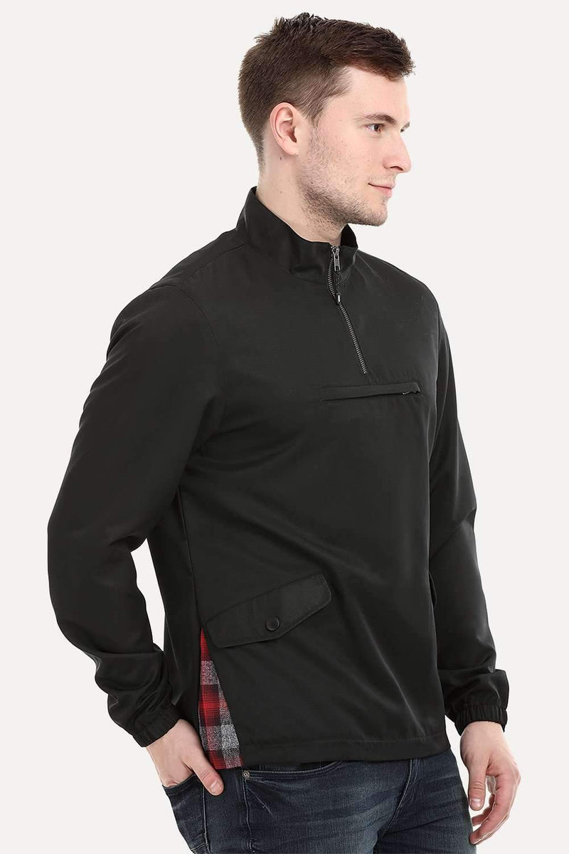 Men's Black Popover Sports Sweatshirt
