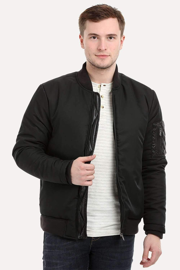 Men's Black Padded Winter Bomber Jacket