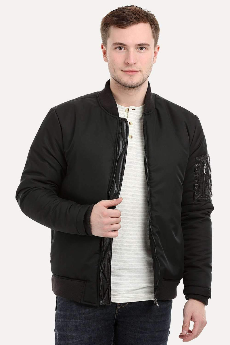 Men's Black Padded Winter Bomber Jacket