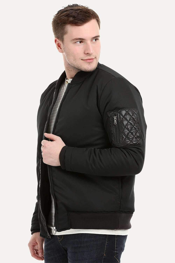 Men's Black Padded Winter Bomber Jacket