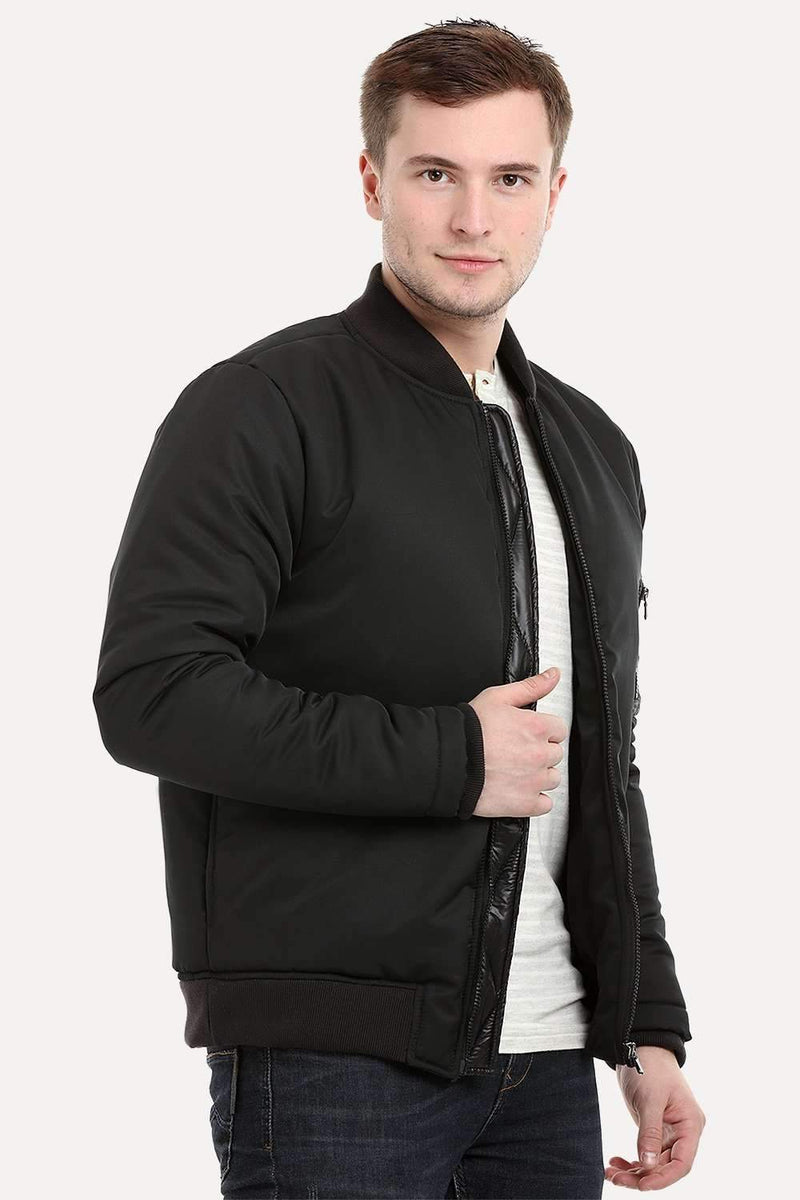 Men's Black Padded Winter Bomber Jacket