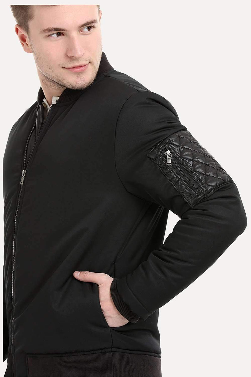 Men's Black Padded Winter Bomber Jacket