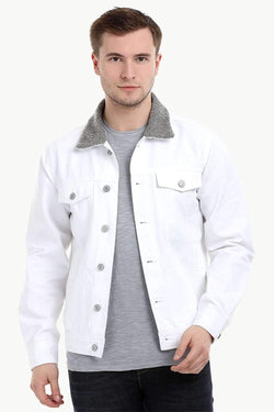 Men s White Sherpa Collar Twill Denim Jacket brinell