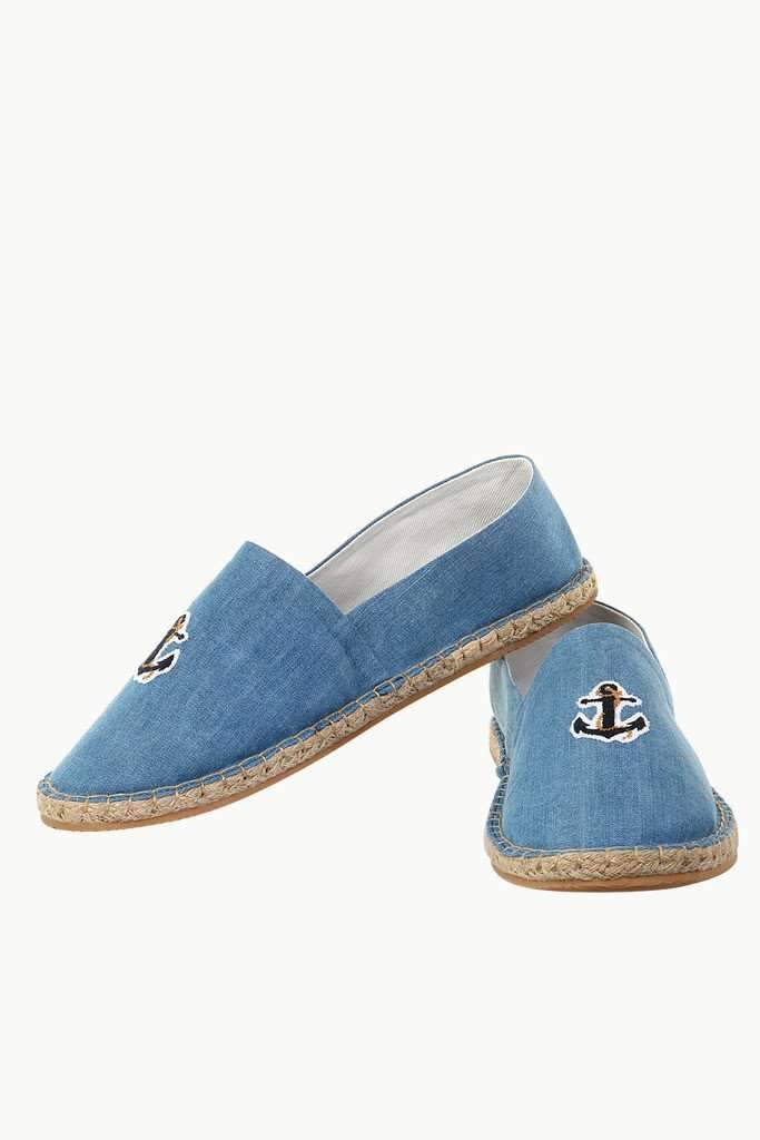 Denim Anchor Embroidered Espadrilles