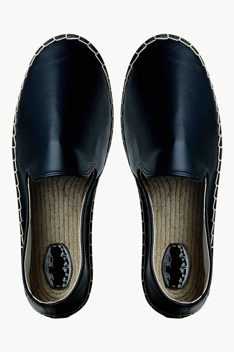 Men's Black Faux Leather Slip-On Espadrilles