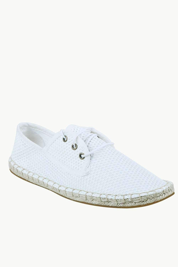 Men's White Mesh Lace-Up Basque Espadrilles