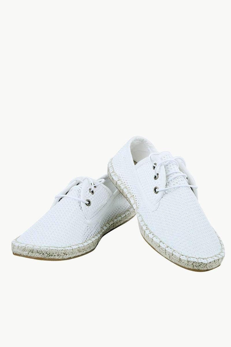 Men's White Mesh Lace-Up Basque Espadrilles