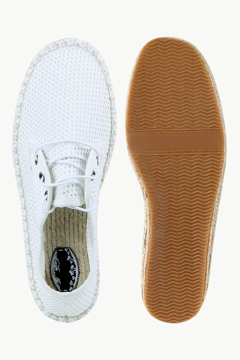 Men's White Mesh Lace-Up Basque Espadrilles