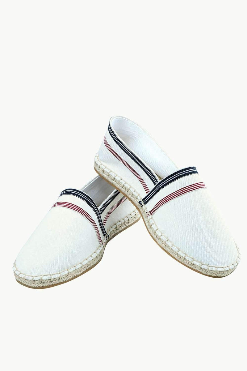 Men's White Stripe Canvas Espadrilles