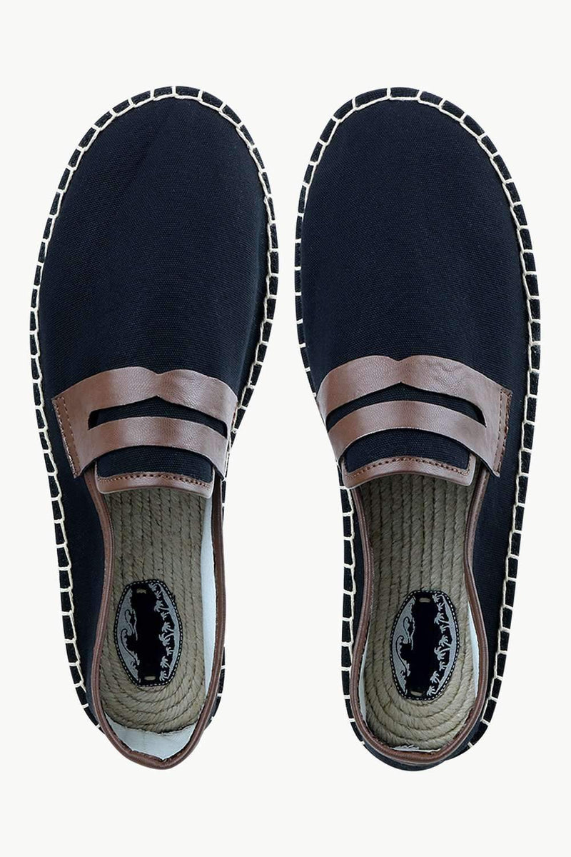 Men's Leather Patch Black Canvas Espadrilles