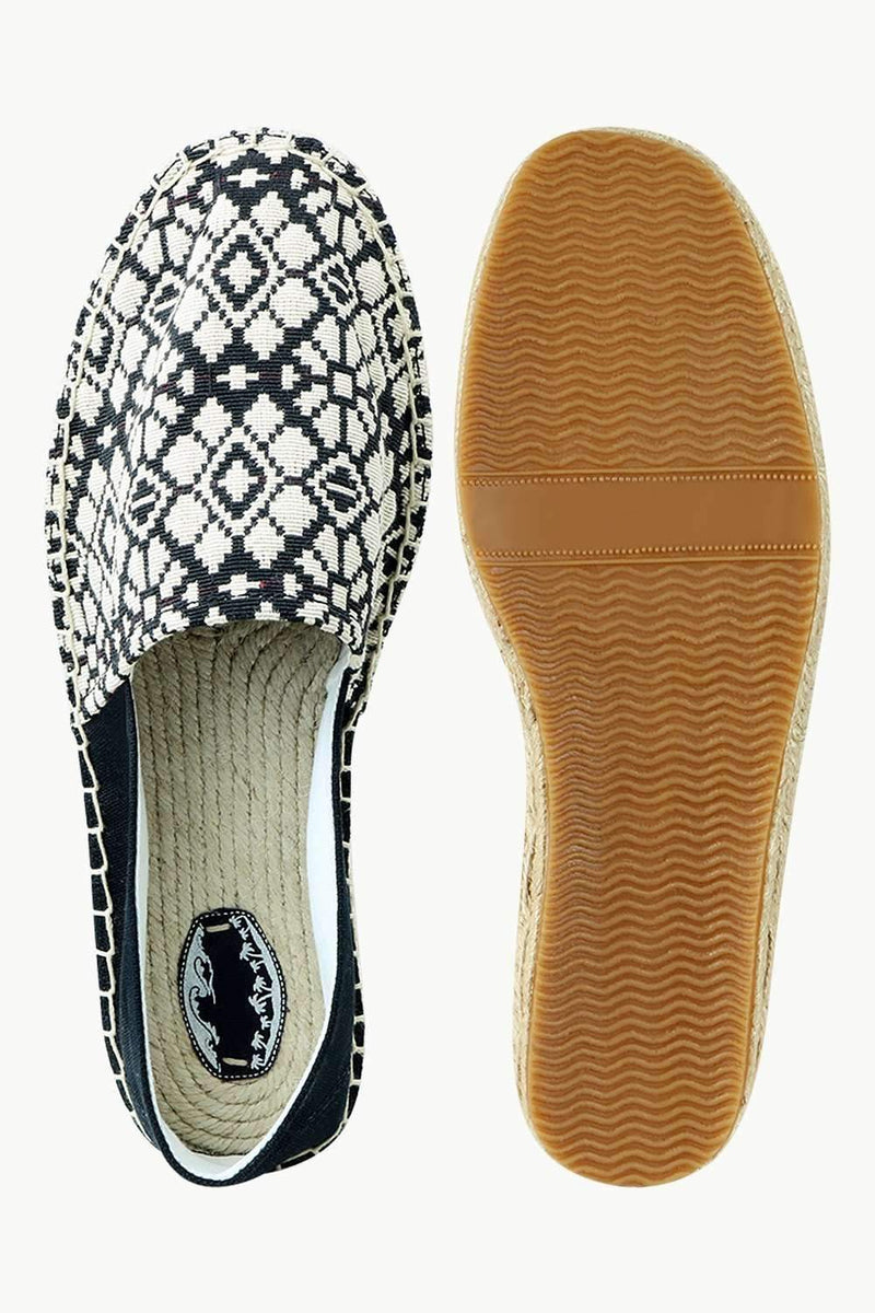 Men's Black n' White Knit Ethnic Espadrilles