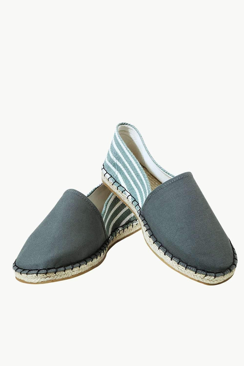 Green Canvas Striped Heel Espadrilles