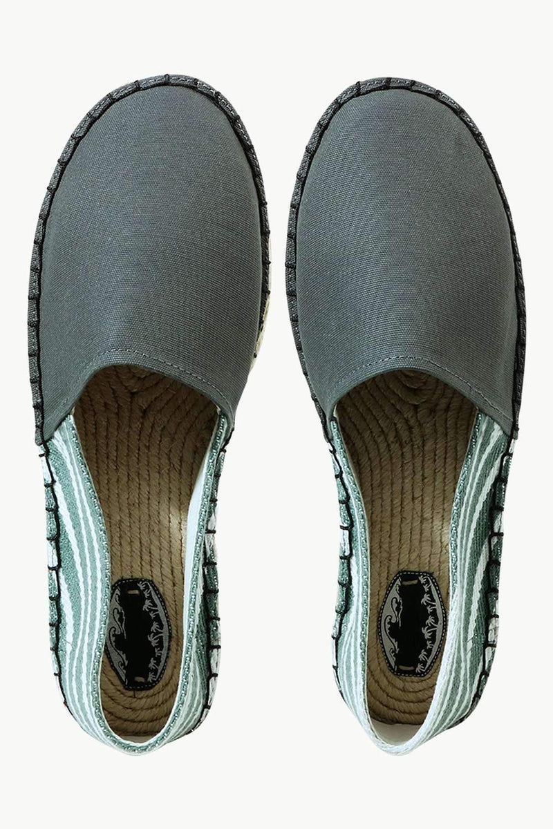 Green Canvas Striped Heel Espadrilles