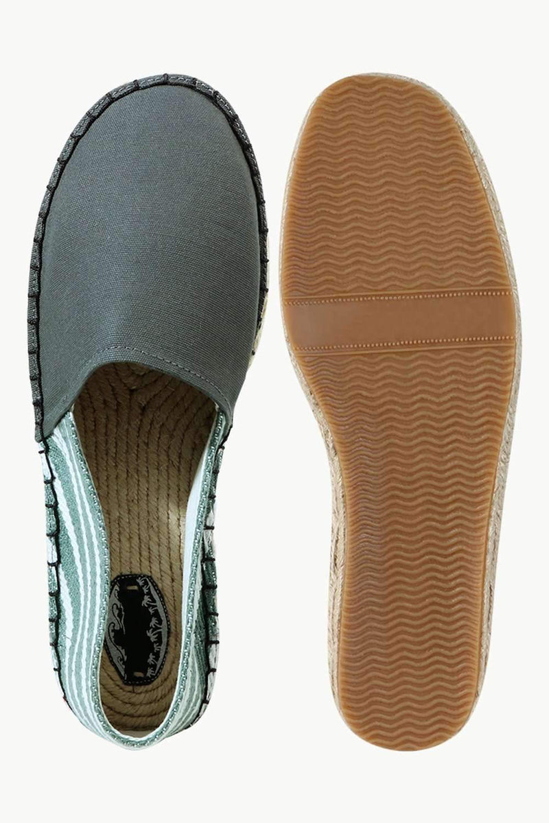 Green Canvas Striped Heel Espadrilles