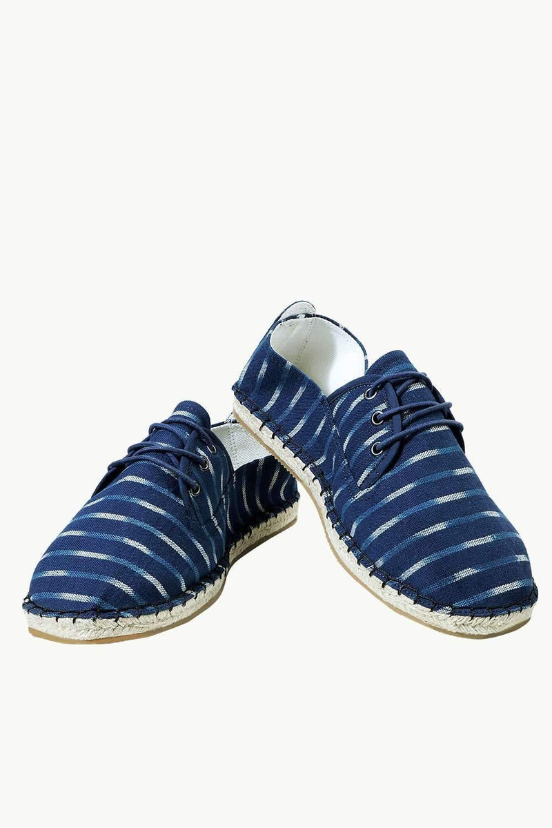 Men's Blue Jacquard Lace-up Espadrilles
