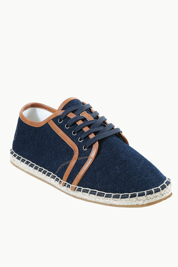 Mens Leather Detailed Denim Espadrilles