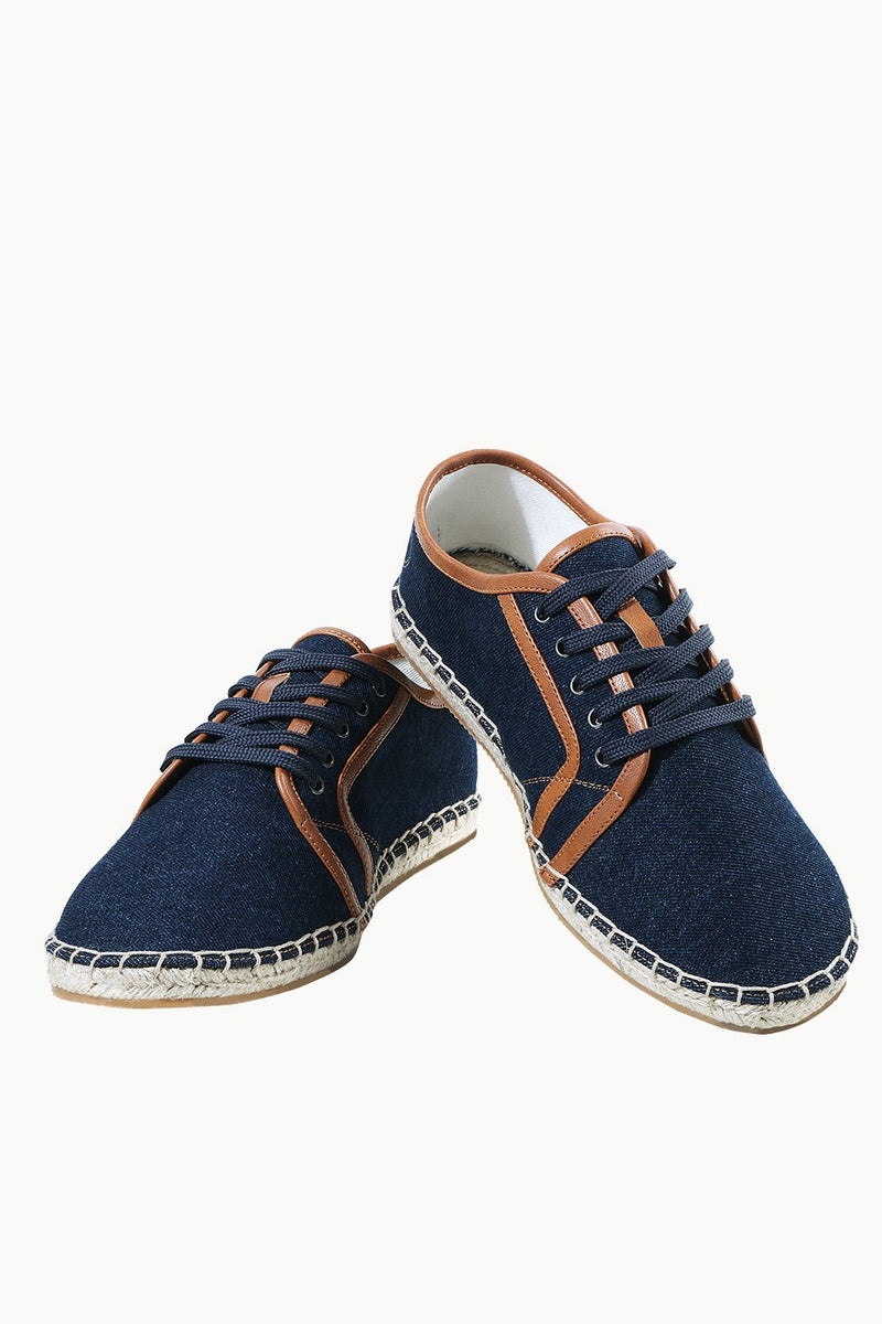 Mens Leather Detailed Denim Espadrilles