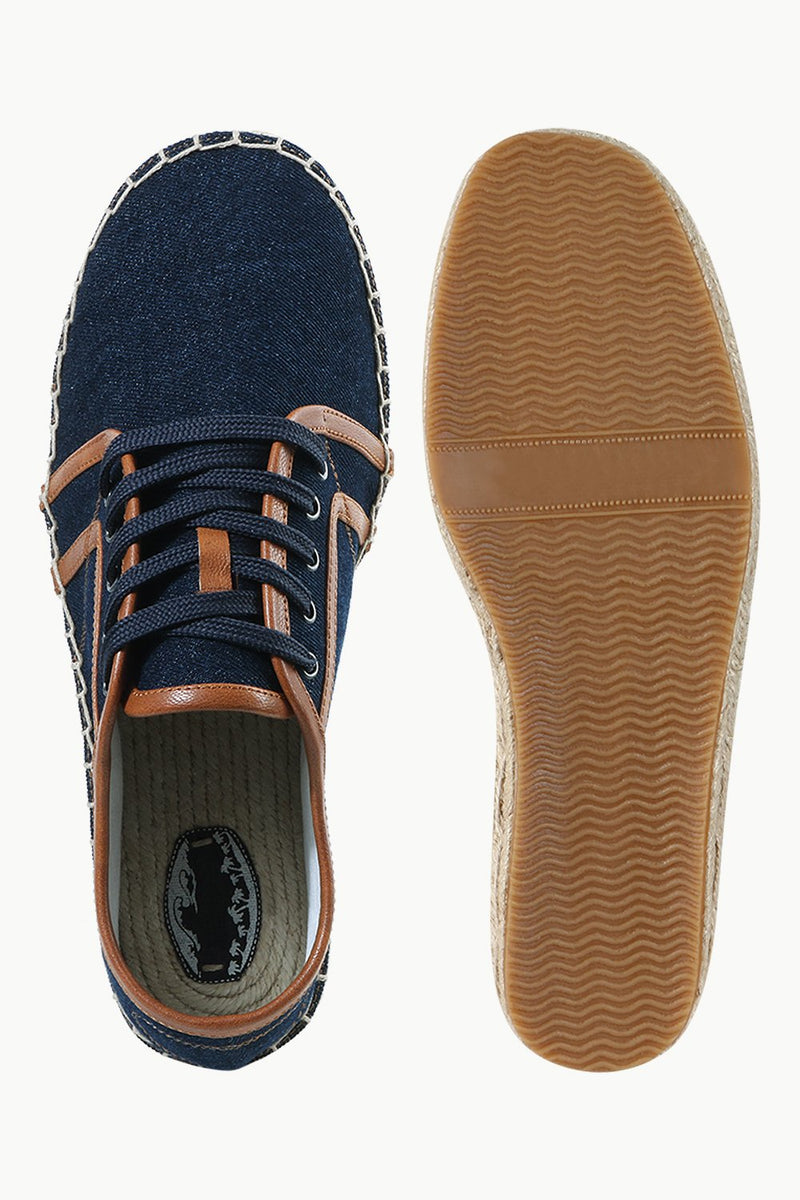 Mens Leather Detailed Denim Espadrilles