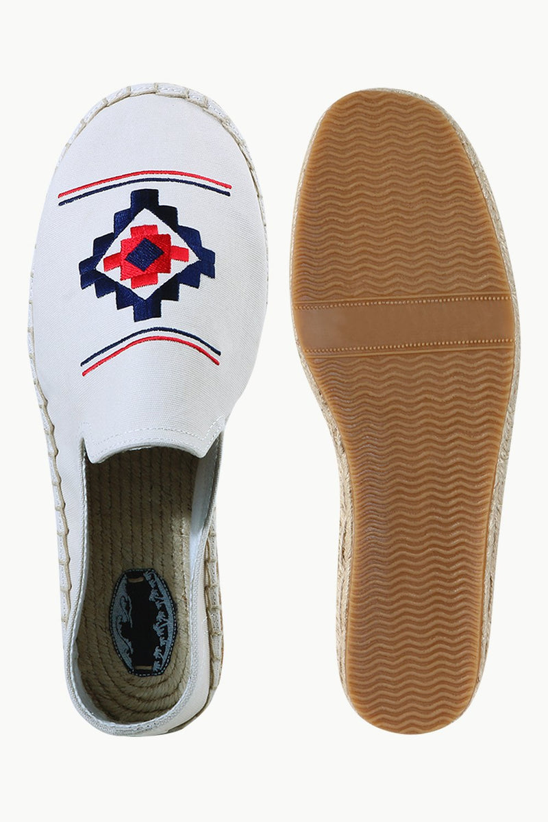 Mens Oatmeal Aztec Embroidered Espadrilles