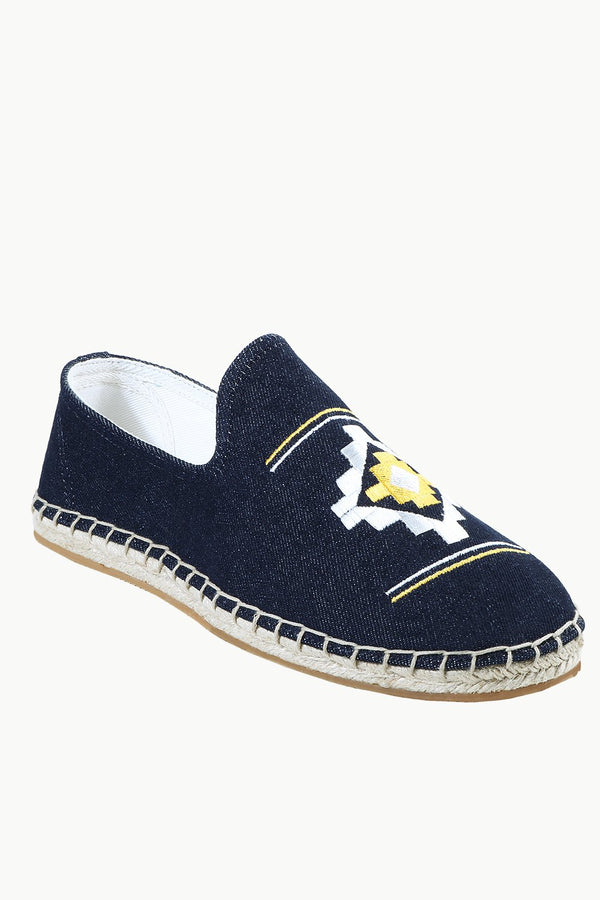 Mens Navy Denim Aztec Embroidered Espadrilles