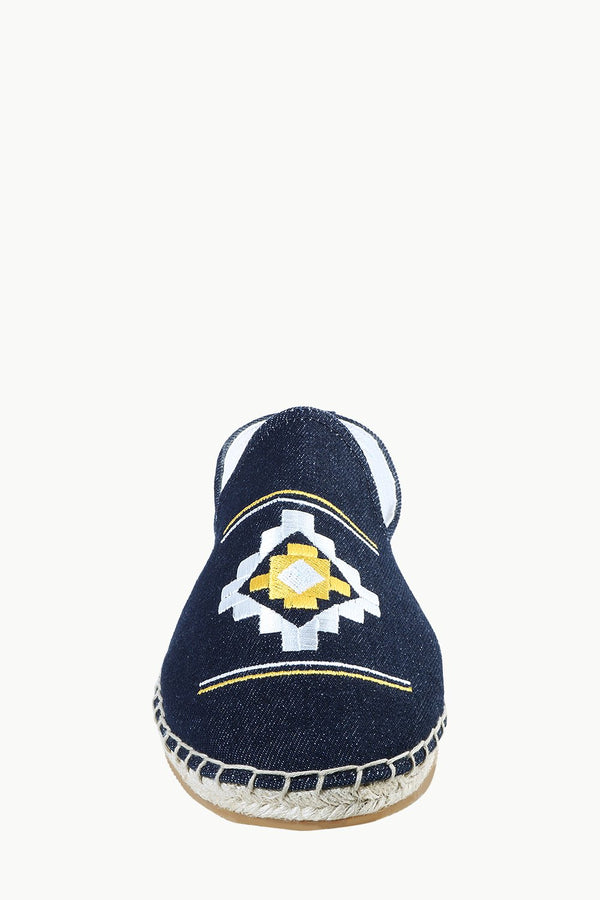 Mens Navy Denim Aztec Embroidered Espadrilles