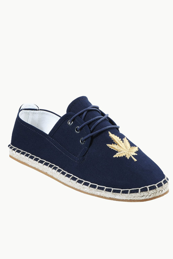 Mens Navy Leaf Embroidered Espadrilles