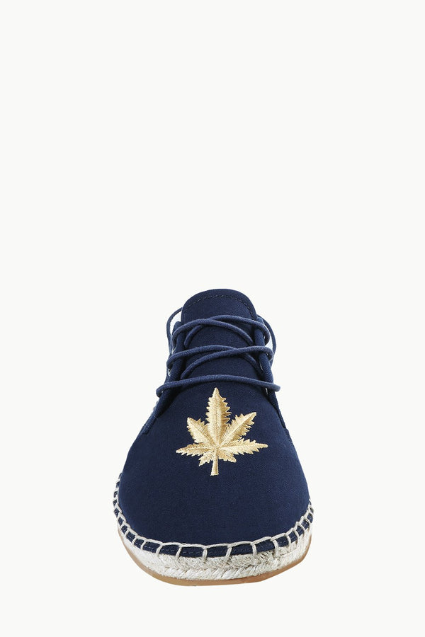 Mens Navy Leaf Embroidered Espadrilles