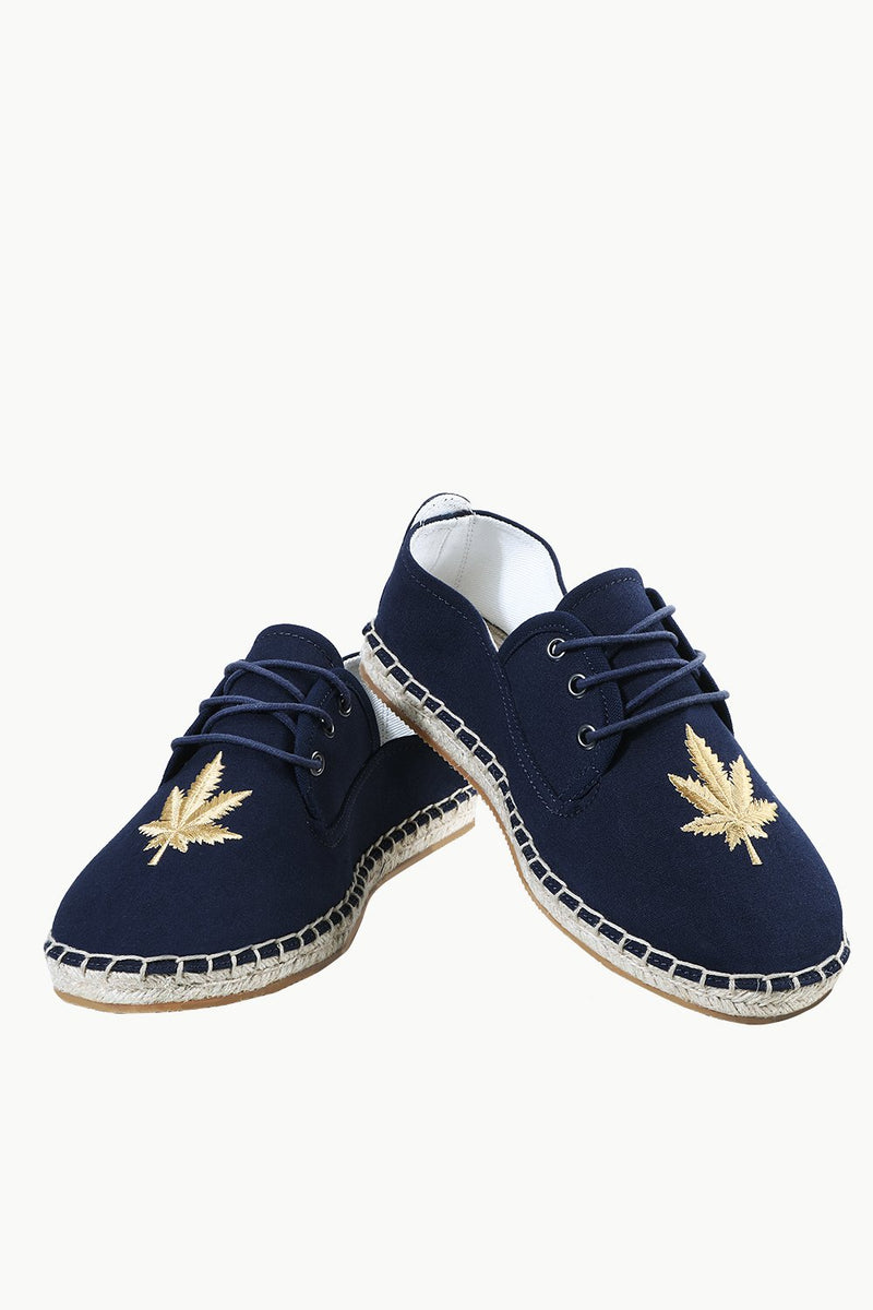 Mens Navy Leaf Embroidered Espadrilles