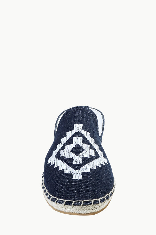 Mens Navy Denim Aztec Embroidered Espadrilles