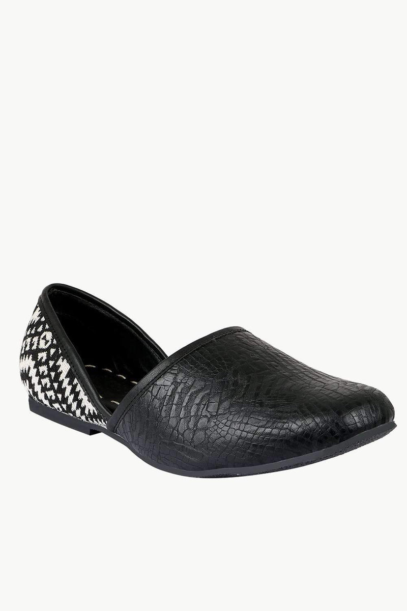 Men's Faux Leather Black Juttis
