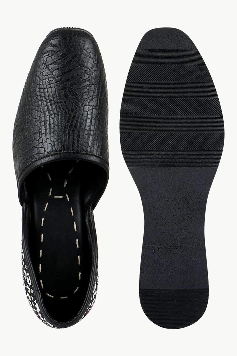 Men's Faux Leather Black Juttis