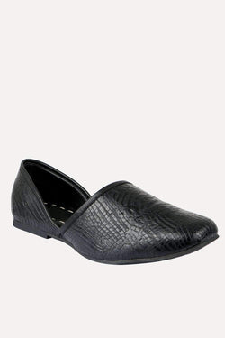 Men's Faux Leather Pattern Black Juttis