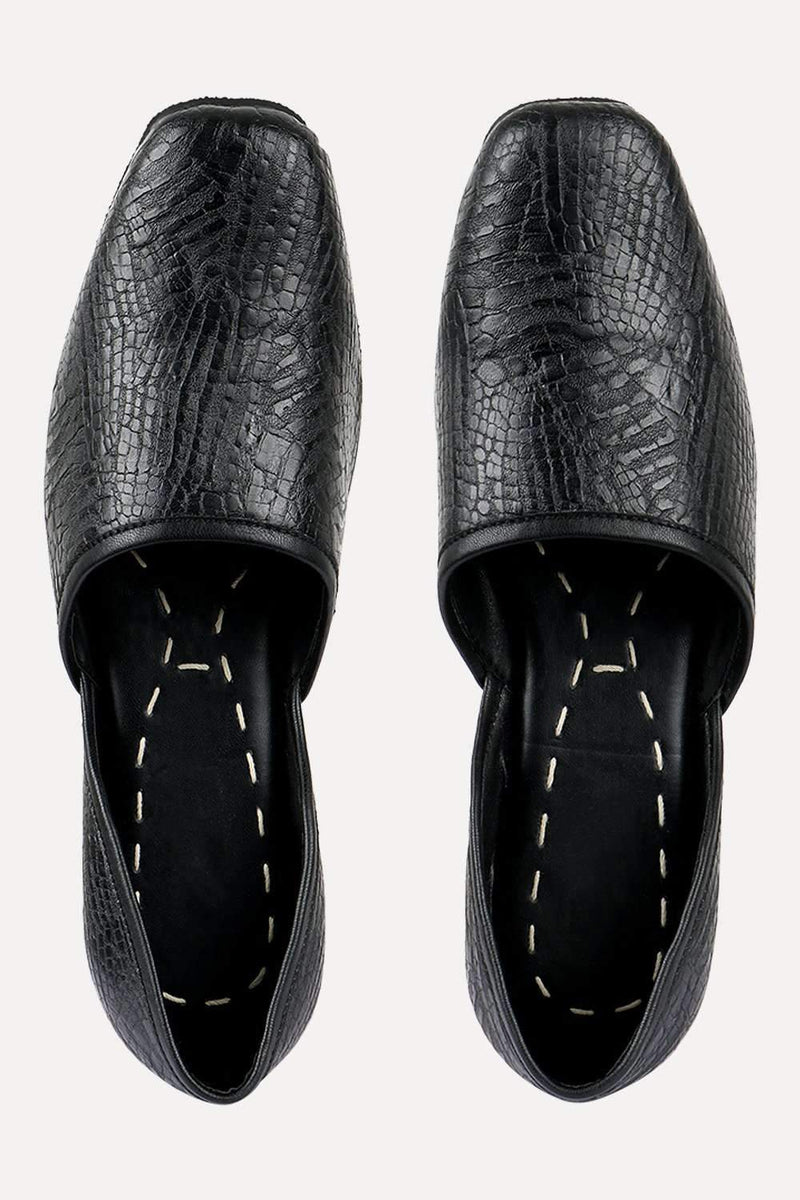 Men's Faux Leather Pattern Black Juttis