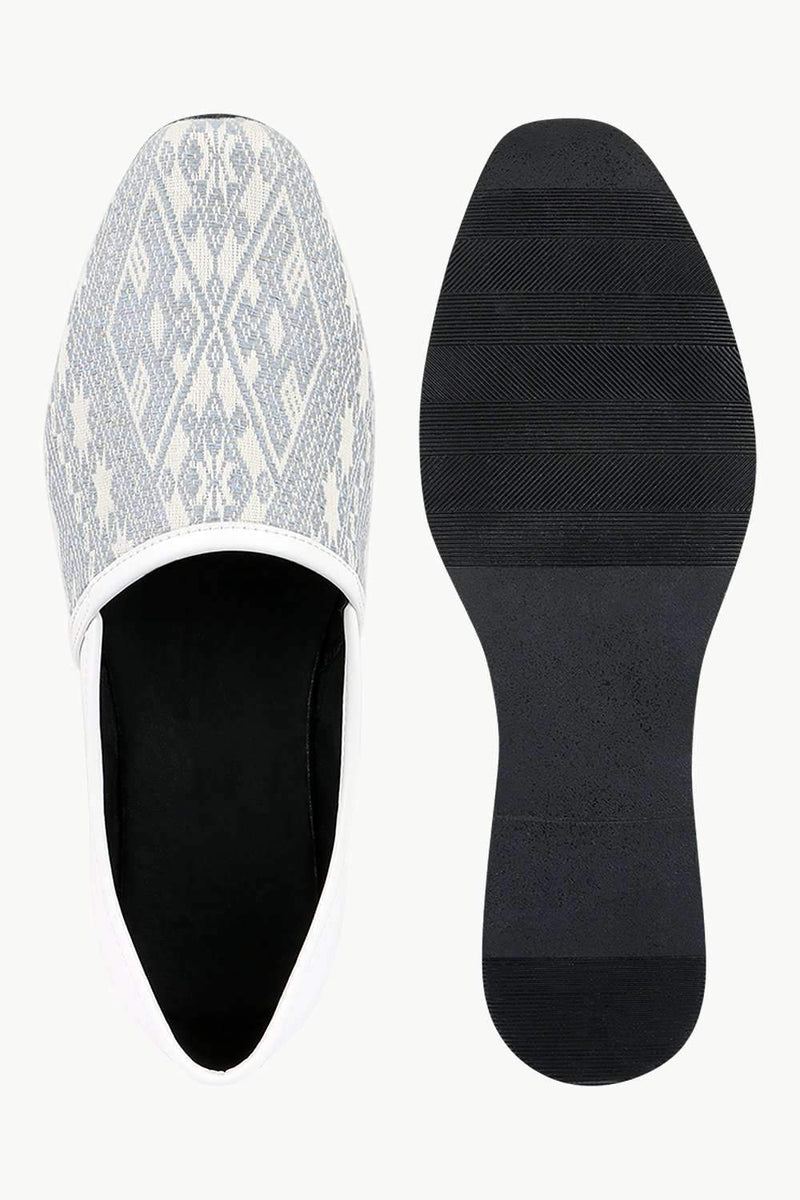 Men's White Jacquard Slip-On Juttis