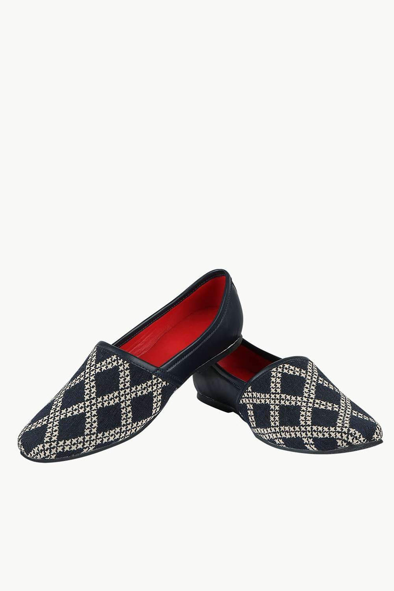 Men's Navy Jacquard Slip-On Juttis