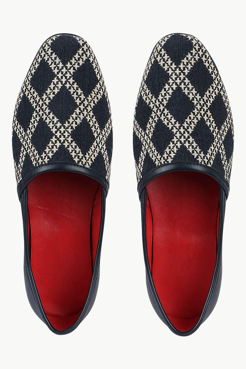 Men's Navy Jacquard Slip-On Juttis