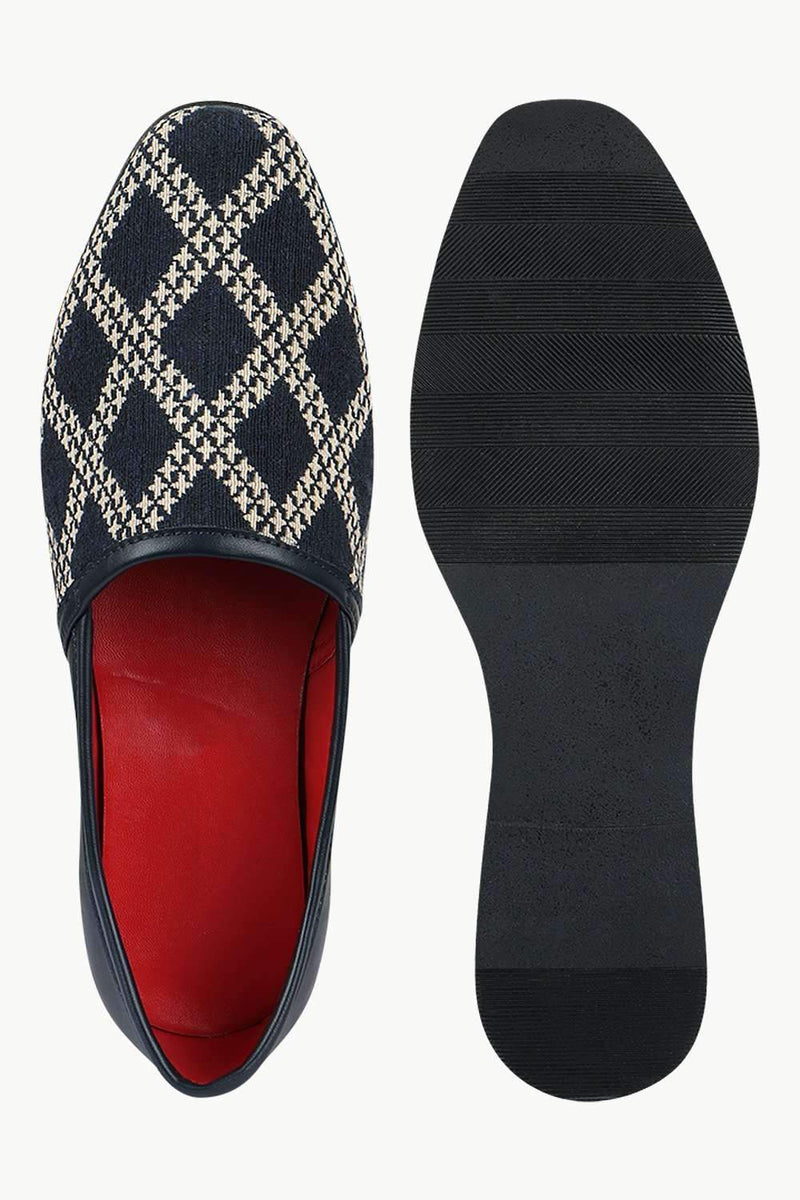 Men's Navy Jacquard Slip-On Juttis
