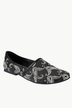 Men's Black Paisley Slip-On Juttis