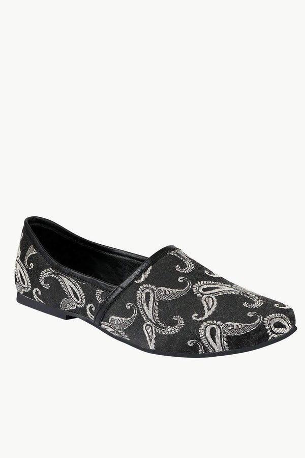 Men's Black Paisley Slip-On Juttis