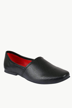 Men's Faux Leather Black Slip-On Juttis 