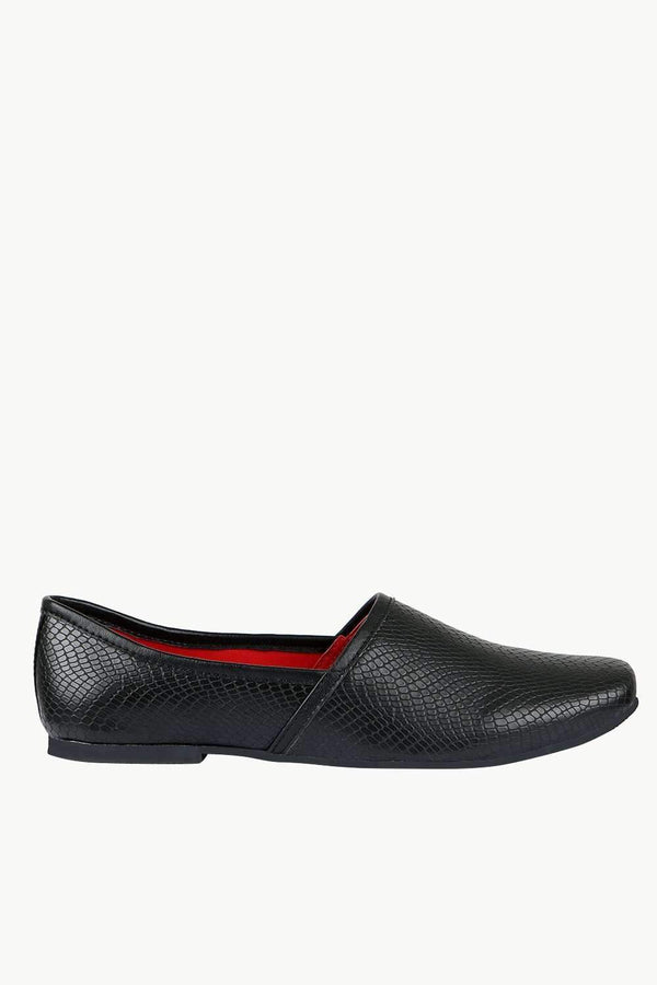 Men's Faux Leather Black Slip-On Juttis 