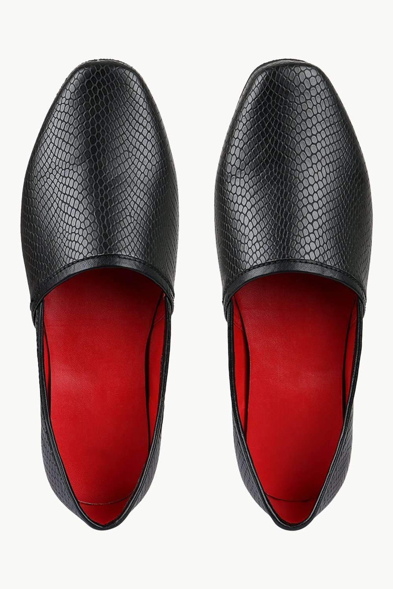 Men's Faux Leather Black Slip-On Juttis 