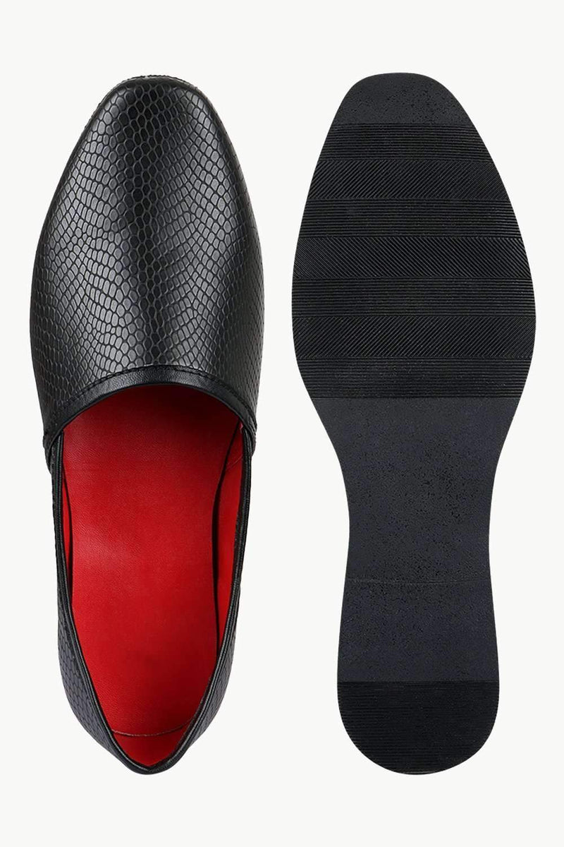 Men's Faux Leather Black Slip-On Juttis 