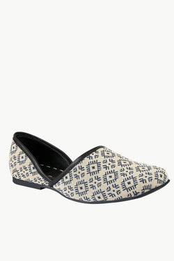Men's Beige Jacquard Slip-On Juttis