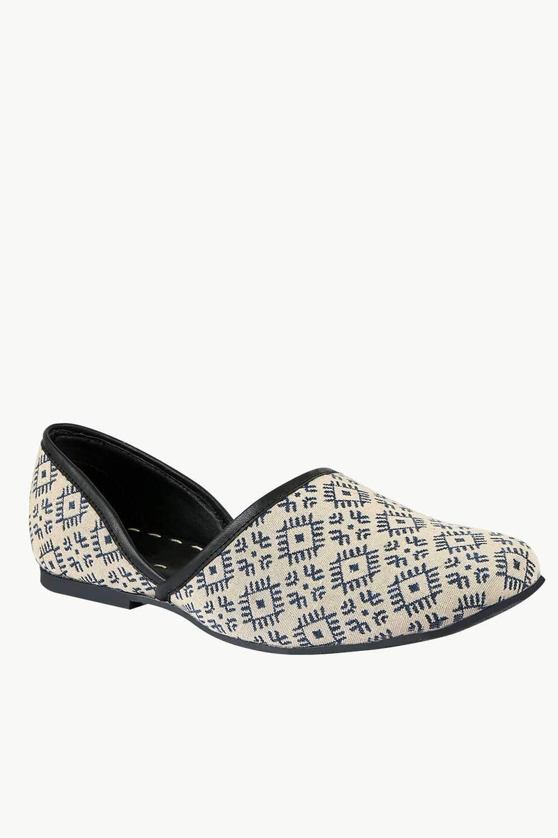 Men's Beige Jacquard Slip-On Juttis
