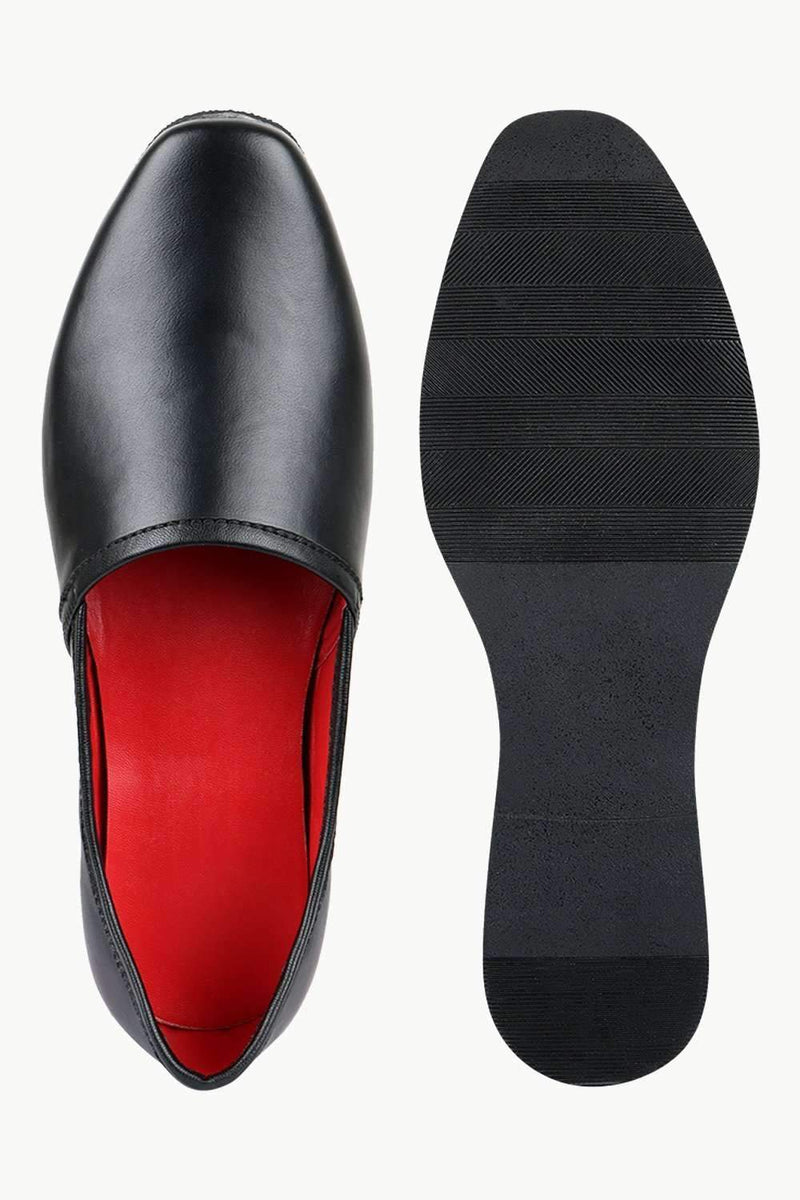 Men's Solid Black Faux Leather Juttis