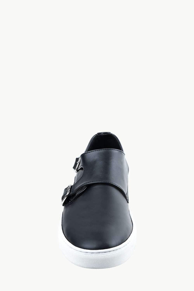 Men's Monk Strap Black Leather Plimsolls